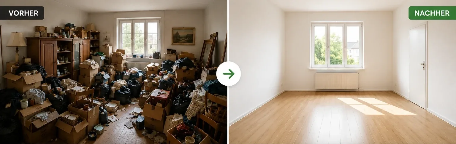 Vorher-Nachher-Vergleich einer geräumten Wohnung